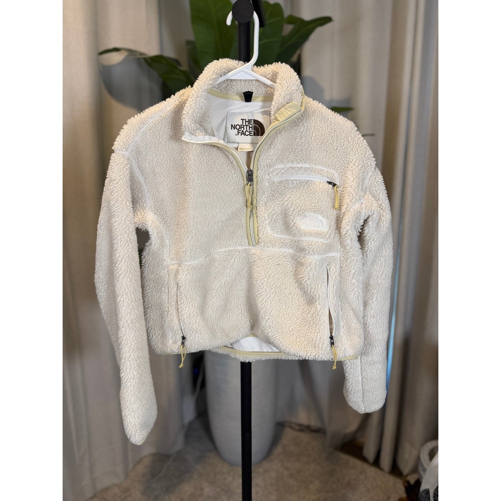 The North Face Womens Denali 2 Cropped Sherpa Fleece Pullover Cream White XS